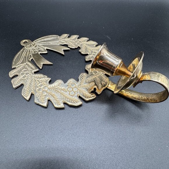 Vintage 1995 Christmas Wreath Single Solid Brass Wall Candle Holder India - Picture 6 of 9